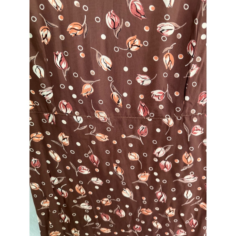 VTG April Cornell Brown Floral Tulip Rayon Maxi Dress SzL Romantic Cottage - Picture 5 of 10